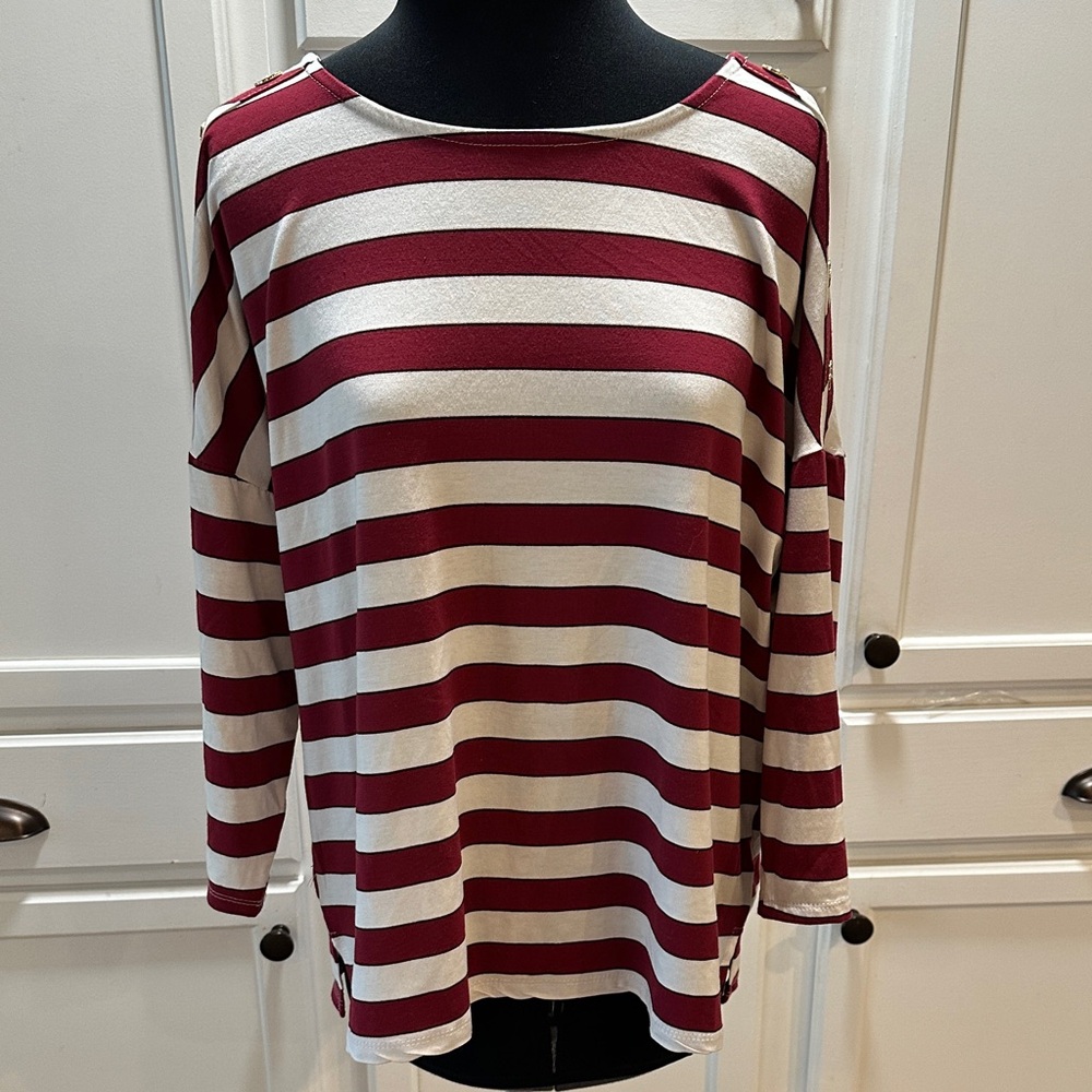 French Laundry Striped Maroon and White Women's Top